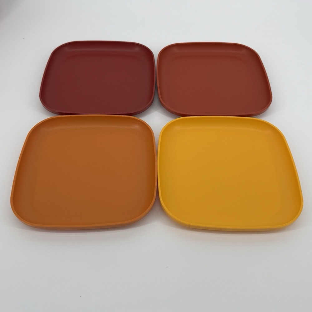 Vintage Tupperware Square Luncheon Salad Plates Set 4 Harvest Colors USA Retro - Picture 2 of 6